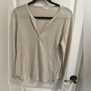 Socialite Oatmeal Waffle Knit Long Sleeve Top V-Neck Large